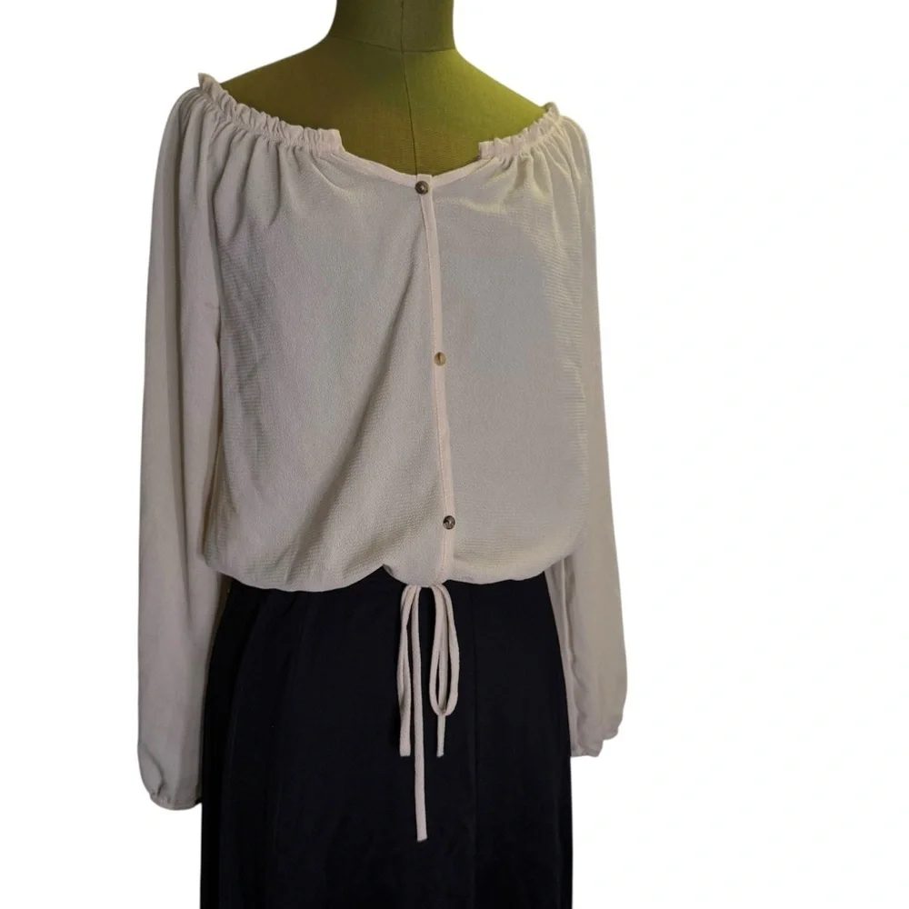 Cream Off-The-Shoulder Ruffle Neck Top - Picture 4 of 4